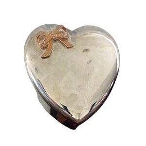 Vintage Silver Heart Ring Gold Bow Accent Decor Jewelry/Trinket Regency 5”L 2”H